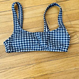 J Crew scoop bikini top in gingham XS (Navy and white)
